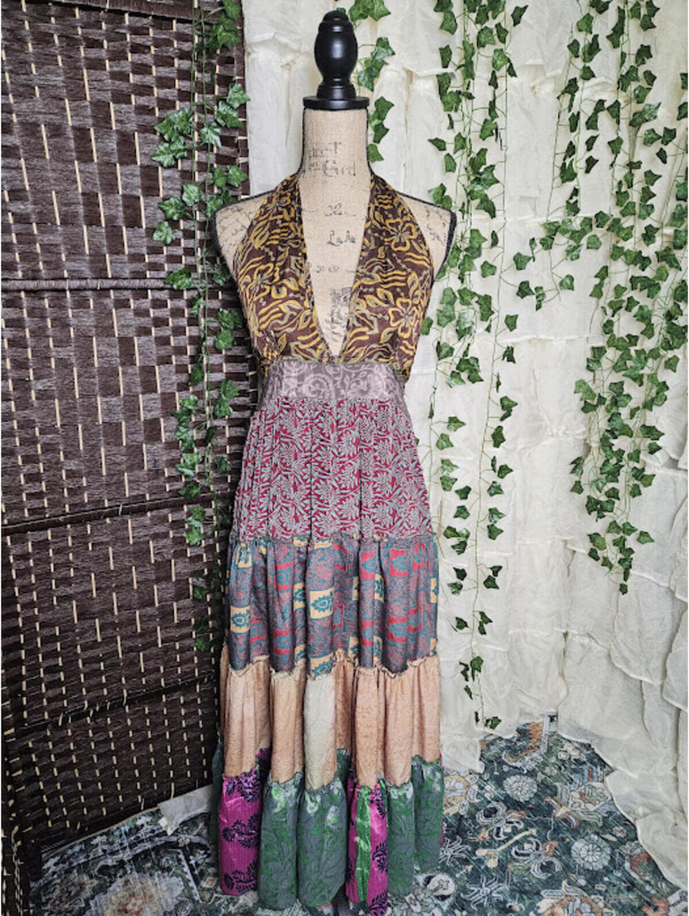 Boho Patchwork Halter Dress Mexicali Blues Festival Fairycore Cottagecore Dress